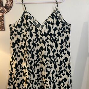 Dark Green & Cream Print Spaghetti Strap Dress